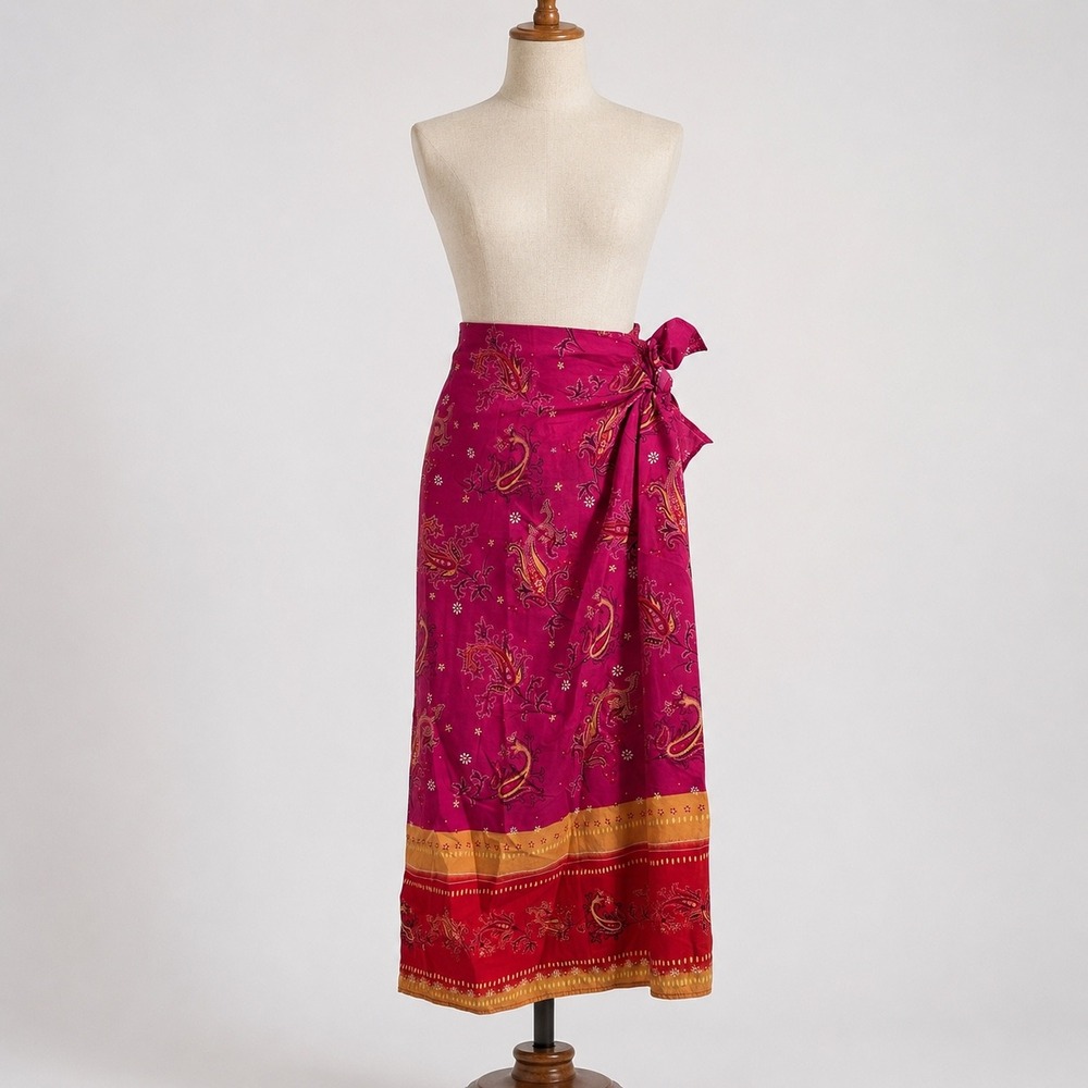 Baja Blue Pink Paisley Cotton Wrap Sarong Skirt Made in USA‎ One Size